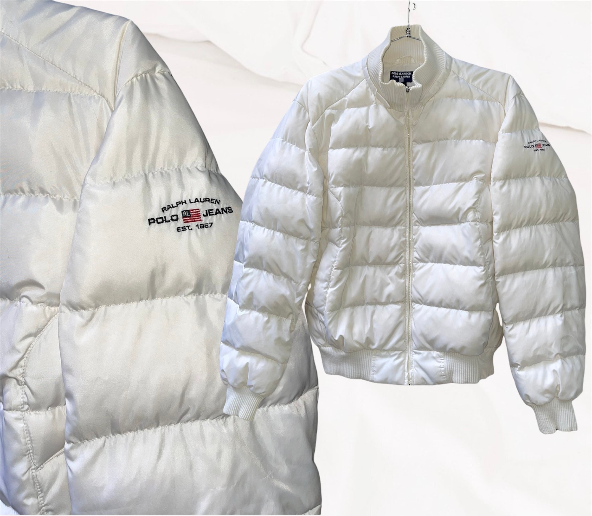 Vtg 00s Polo Jean Co. Ralph Lauren White Down Light Puffer Coat