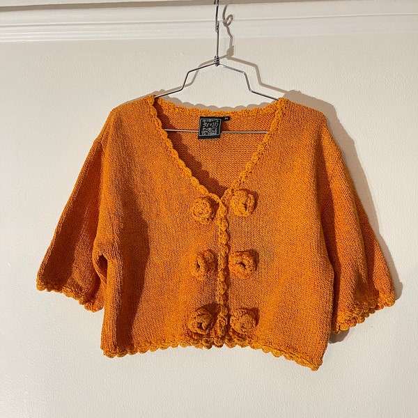 Vtg 90s Knitted Orange Sweater T-shit 'Fresh Groove' Size M