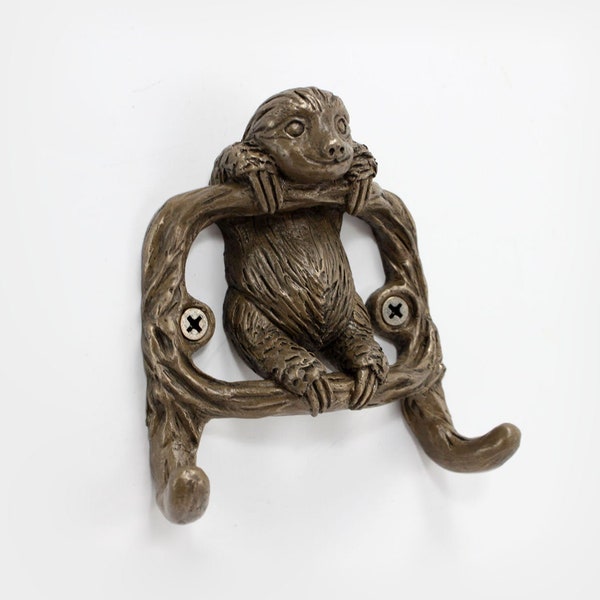 Baby Sloth Coat Hook - Cold Cast Bronze - Sloth Gift - Sloth Key Hook - Animal Wall Hook