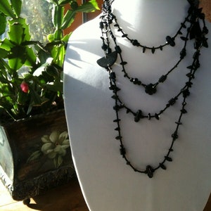 Vintage Black Glass & Jet Necklace, made with antique beads. 4 feet Long! Can be worn many different styles!