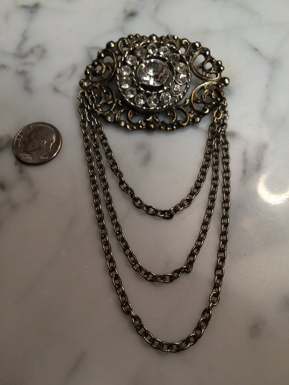 1950's rhinestone pin with chains - image 1