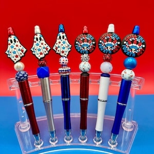 Stylos à bille 4 juillet - Fantôme - Etoiles - Chill The Fourth Out - Perles en silicone - Perles acryliques