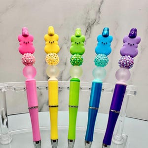 Peeps Easter Beaded Pens - Silicone - Acrílico - Strass - Contas - Colorido - Coelho