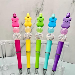 Canetas de contas Easter Peeps - Silicone - Acrílico - Strass - Colorido - Coelho