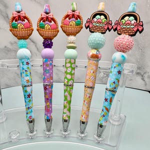 Canetas de miçangas - Cesta de Páscoa - Contas de silicone - Contas de strass - Ovos de Páscoa