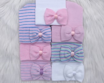 PREEMIE baby hat, preemie baby girl, small bow preemie, newborn preemie girl