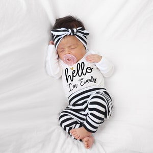 Newborn Girl Coming Home Outfit, Personalized Baby Girl Take Home Outfit, Baby Girl Gift, Gift Set, Gold Black
