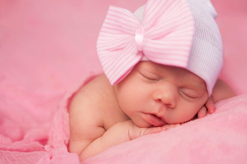 Hospital Newborn Hat Newborn Baby Girl Beanie With Bow Pink Etsy