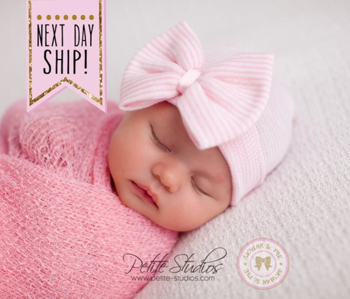 Newborn Hospital Hat Bow Baby Girl Hospital Hat Beanie With Etsy