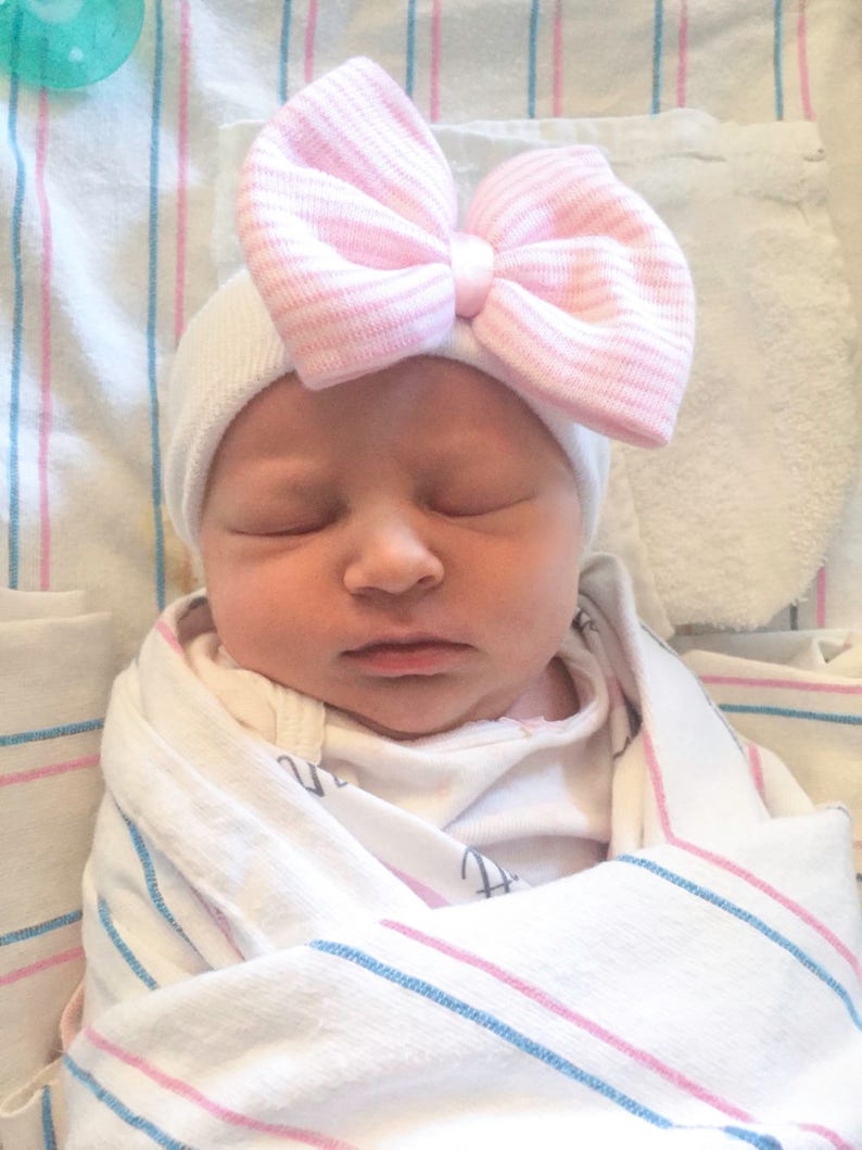 Hospital Newborn Hat Newborn Baby Girl Beanie With Bow Pink Etsy