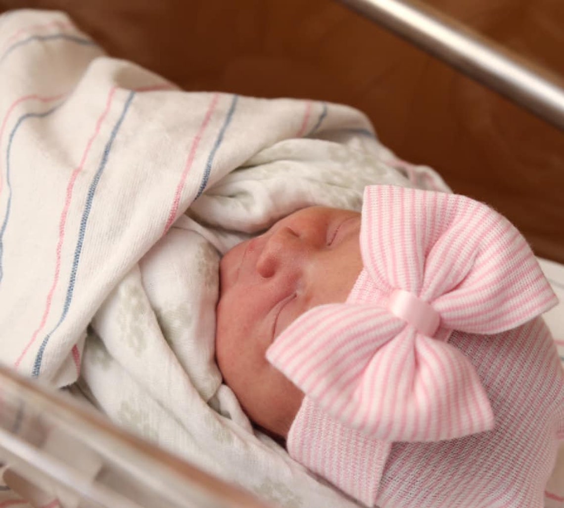 Newborn Hospital Hat Bow Baby Girl Hospital Hat Beanie With Etsy
