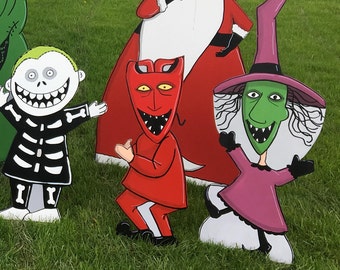 Hand Painted Nightmare Before Christmas Lock Shock and Barrel Yard Art Set