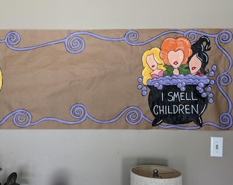 Halloween Witches Banner, Party Banner, Hand Painted, Kraft Paper, Personalized