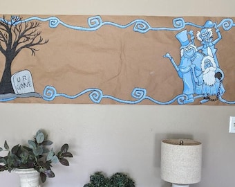 Halloween Hitchhiking Ghosts  Banner, Party Banner, Hand Painted, Kraft Paper, Personalized