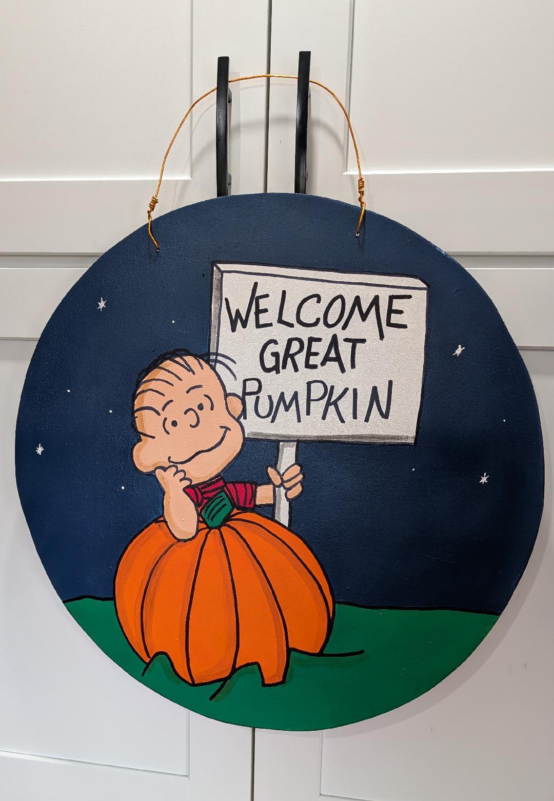 Hand Painted- Peanuts- Linus- Welcome Great Pumpkin- Halloween