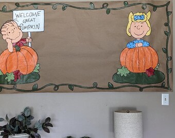 Halloween Linus and Sally Banner, Party Banner, Hand Painted, Kraft Paper, Personalized