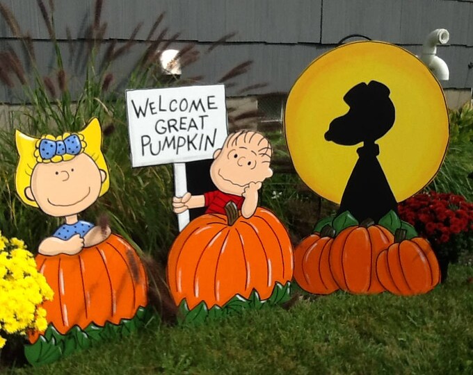 Hand Painted Snoopy Sally Linus Welcome Great Pumpkin Halloween Yard ...