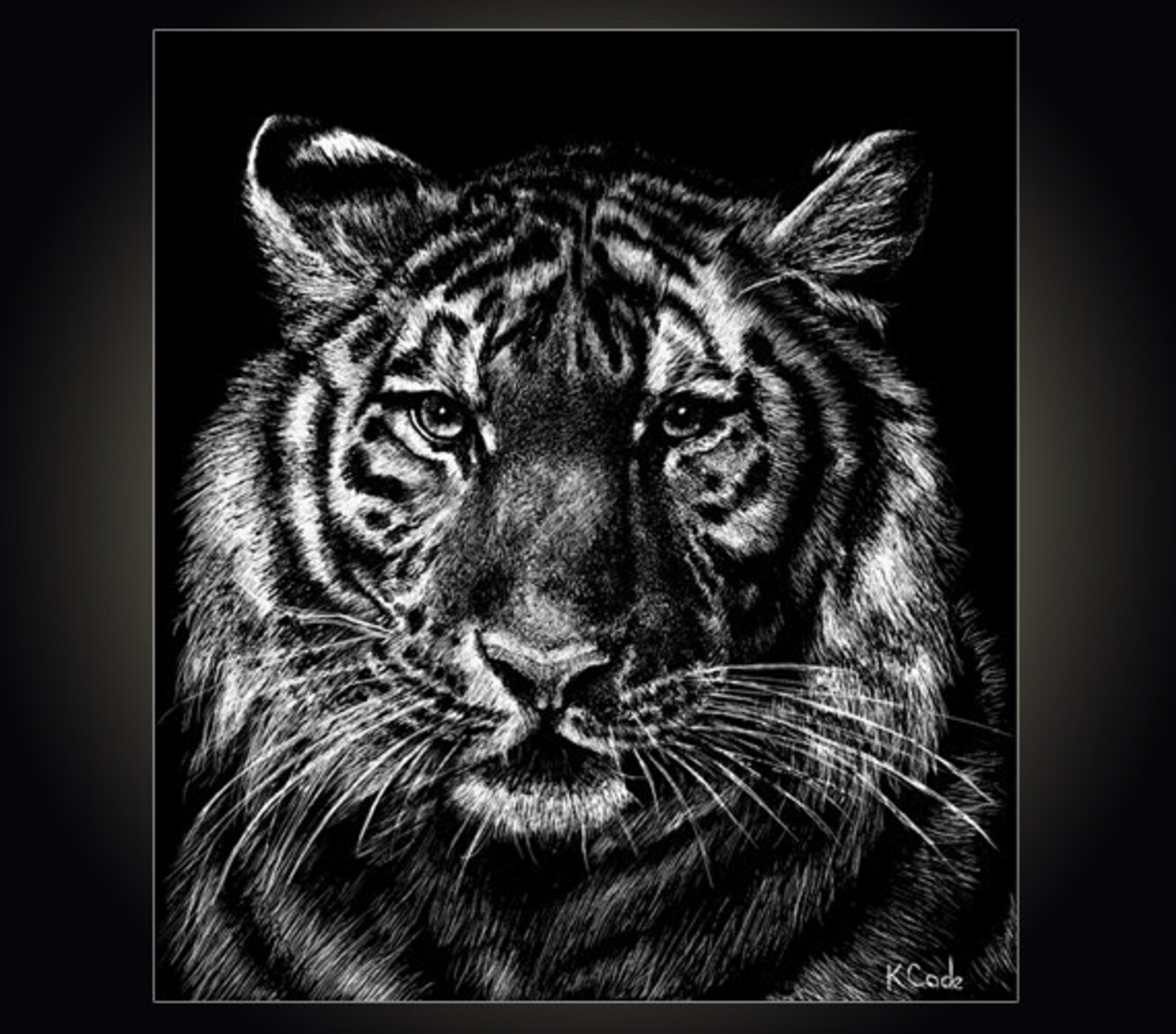 Tiger Pen Ink Lithograph Print