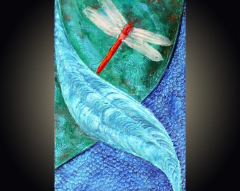 Red Dragonfly Bas-Relief Abstract Sculpture