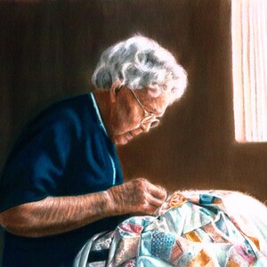Giclee Print treasures of Time A Women Quilting Using the Sun Light