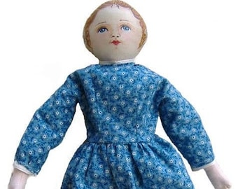Antique, Vintage style 12 " Cloth doll pattern. Lily Grace.. as digital download