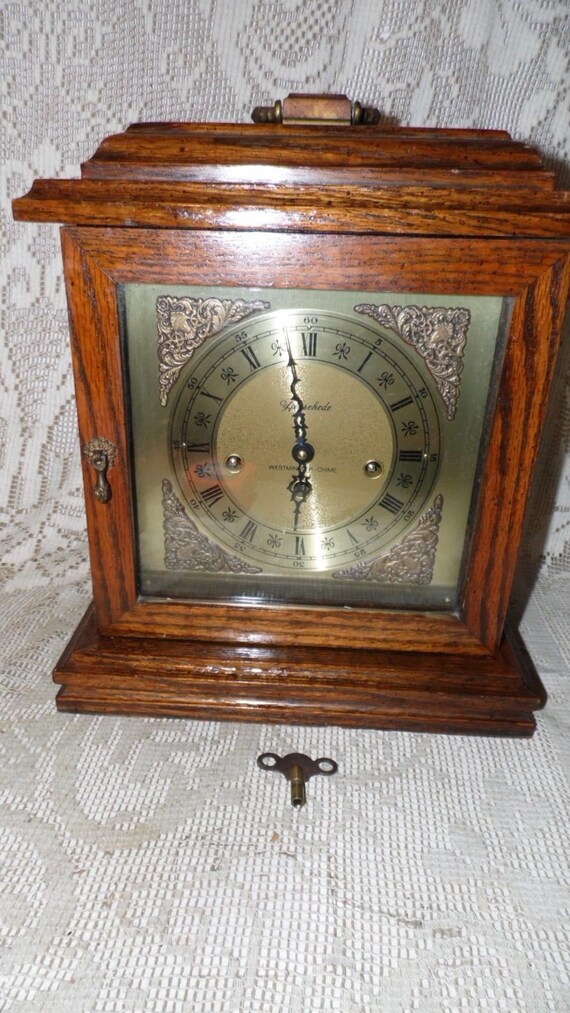 Vintage Herschede Westminster Chime Mantel Clock With Key Oak Etsy