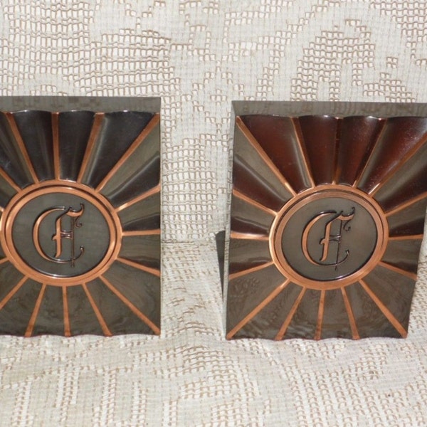 Vintage Monogrammed Bronze/Copper Initial German Gothic Font C Weighted Book Ends