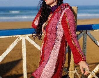 Vintage Colorful Wool Shaggy Cardigan Sweater / Fringe hippie sweater / Bohemian sweater