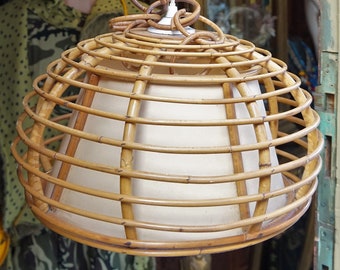 Vintage Bamboo Plafondlamp Cilindric // Home Decor Lights Vintage // Rieten lamp