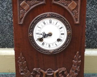 Antique Table clock Key /Table Clock Antique Desk Clock /Office Clock Wooden and bronze/ Antique French Table Clock