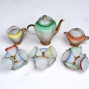 Art Deco Cups Coffee Set rainbow vintage // Mid Century tea set green, blue, yellow and red