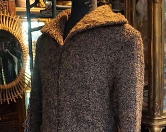 Manteau long vintage Mariella Burani en laine marron miel // Manteau vintage de créateur