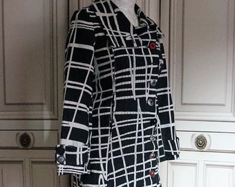 Vintage Desigual Coat Woman Black and White // Winter Designer Coat
