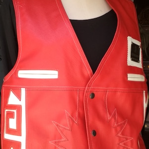 Vintage Chevignon Leather waiscoat red and white / 80s 90s Unisex waistcoat
