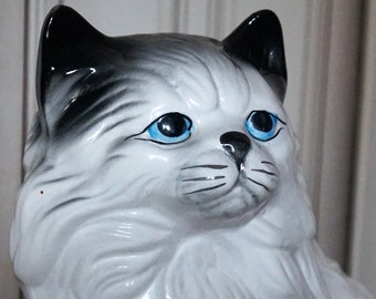 Porcelana vintage para gatos de la década de 1950 Ojos azules // Figura enorme Gato
