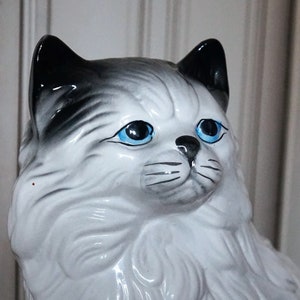 Vintage Cat Porcelain 1950s Blue eyes // Huge Figure Cat