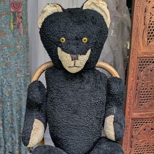 Teddy Bear antique Huge Old Mohair Black Jointed
