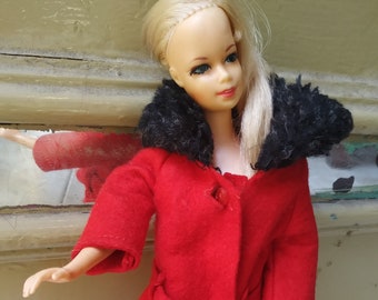Vintage Barbie's Its Cold Outside  #819 Original Outfit for 1960s Fashion Doll Red Coat with Fur Trim
