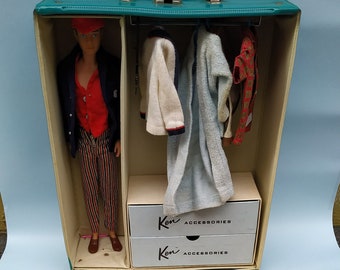 Vintage 1960s Ken Doll, Case, and Clothes by Mattel