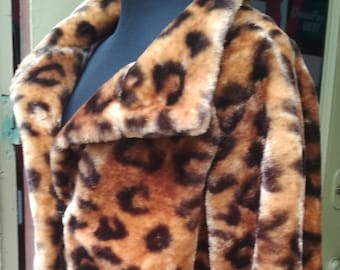 Vintage Leopard Print Faux Fur Jacket/ Medium Jacket