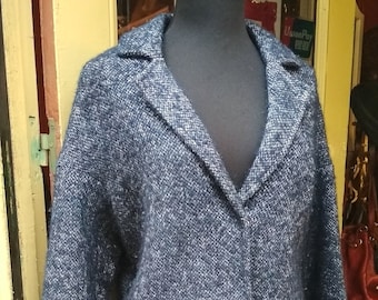Vintage Wool Navy Blue Coat / Medium Size Women Coat