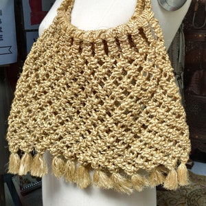 Vintage french fiber woven macrame handbag / 1970s