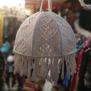 Vintage Off White Crochet Lampshade // Hanging or Tableside Lampshade // Off White Lampshade // Ceiling Light // Shabby Chic Shade