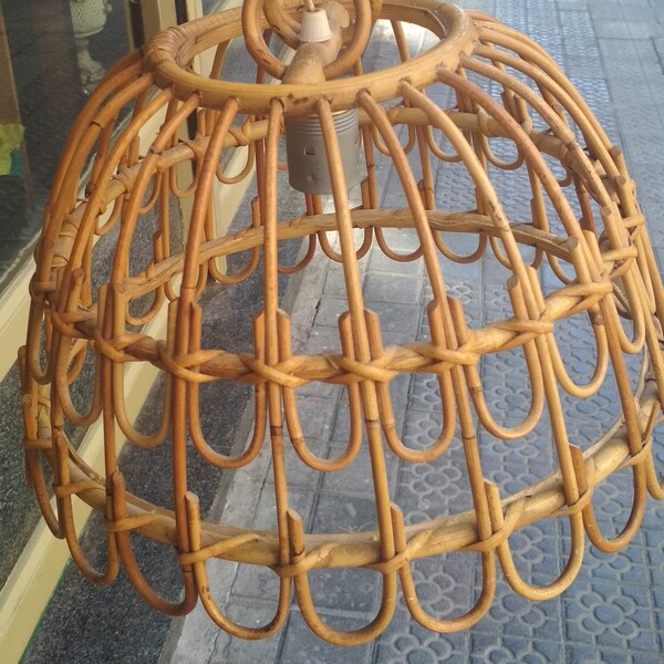 Reserve!!!! Vintage Wicker Hanging Lamp Bamboo/ Rattan ceiling vintage lamp