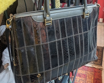 Vintage Tote Bag Cobra marrom e couro // Bolsa para laptop // Mala Vintage Bag J. Perez