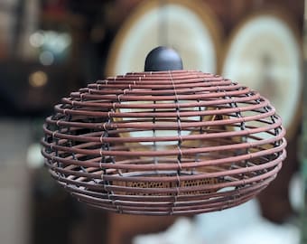 Vintage Rattan Pendant Lamp ellipse shaped // Vintage goods