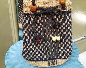 Vintage summer jute bag / Woven Jute Boho Market pouch