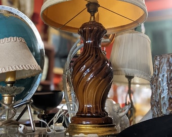 Vintage Table Lamp Manises Brown // Vintage Light Home Decor