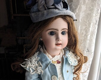 Antique Tete Jumeau Doll 20 Inches Dress and Coat in Blue Antique Tete Jumeau Doll 20 Inches Dress and Coat in Blue