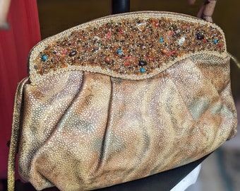 Bolso de cuero vintage Silvano Biagini // Bolso de hombro dorado con piedras